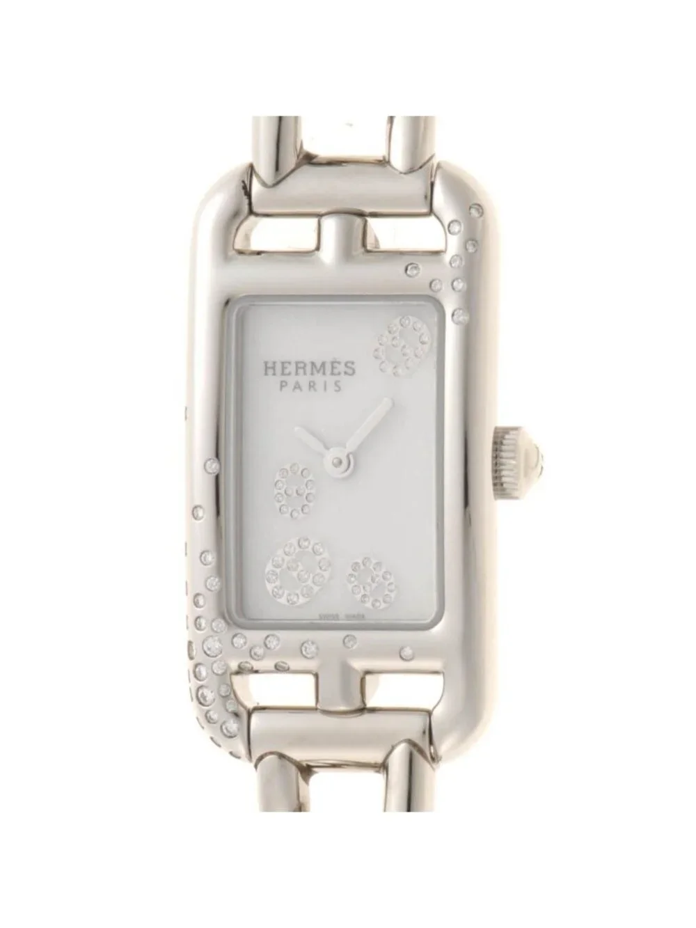 Hermes Nantucket PM Watch Stainless Steel White Chaine D'ancre Diamond Dial